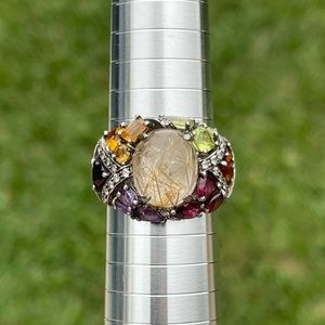 Michelle Albala Rutilated Quartz and Multi Color Gemstone Ring Size 9.75
